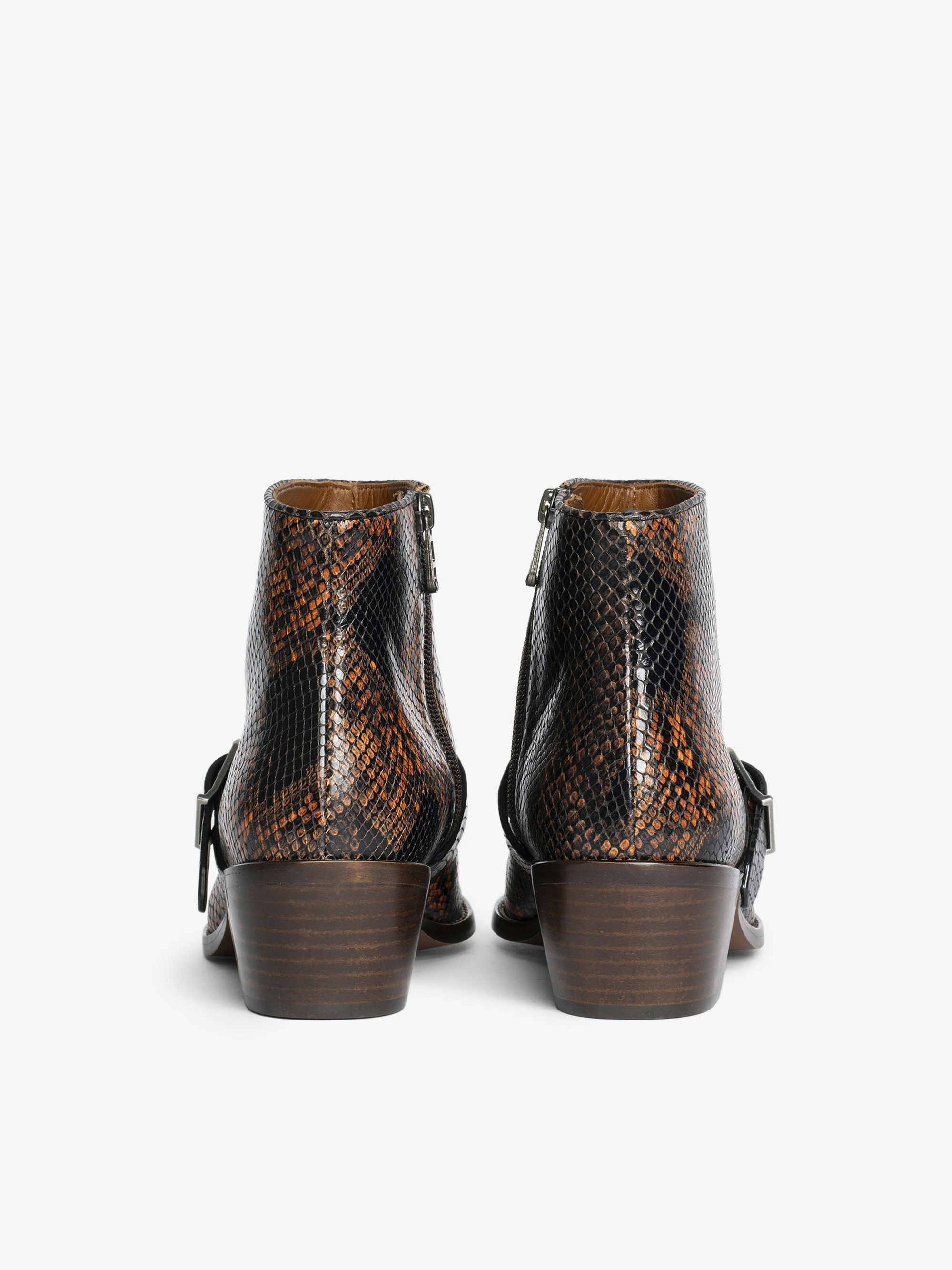 Tylow Wild Mirror Ankle Boots - Bi-colour leather ankle boots with python effect adorned with signature buckles and metallic wing-shaped studs.